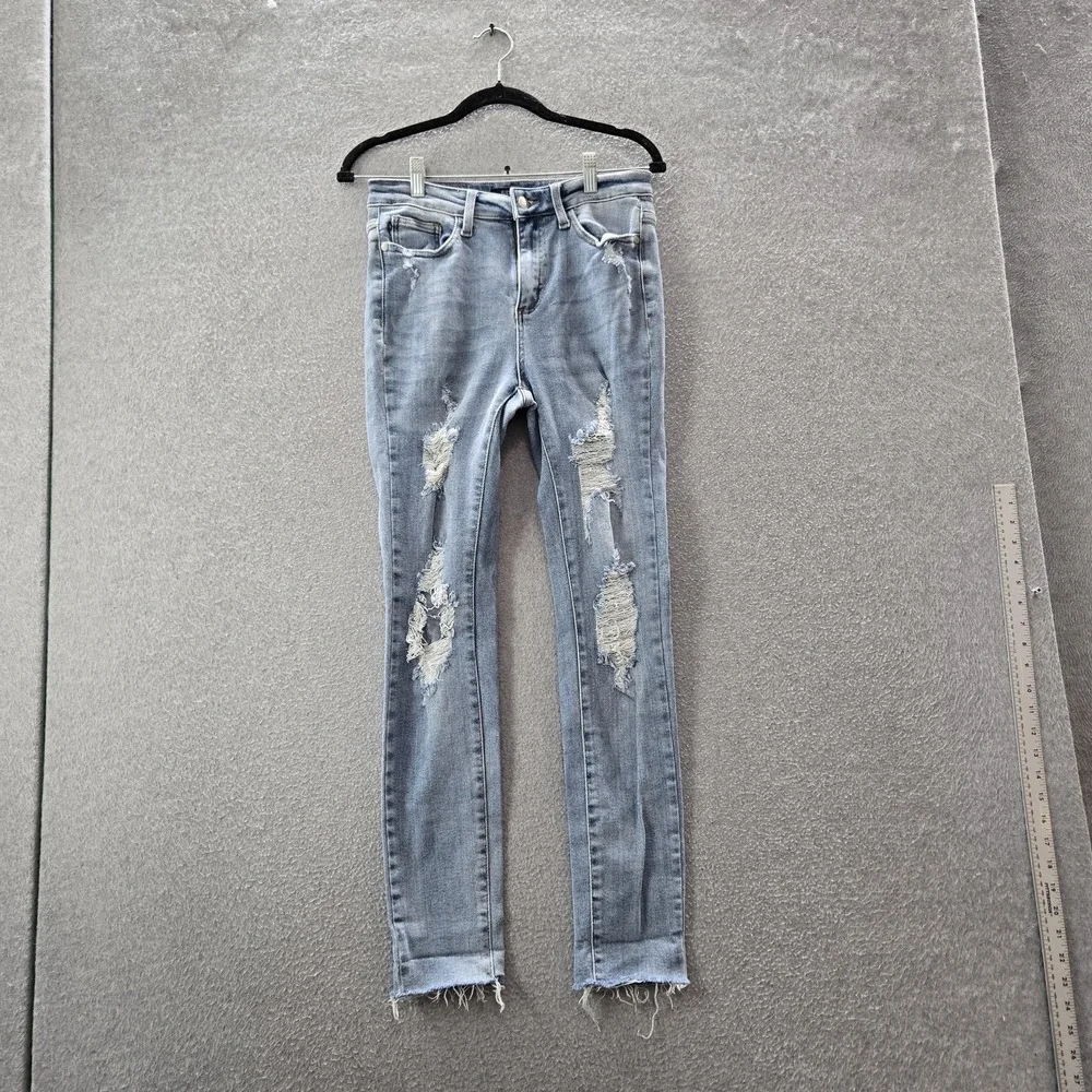 Judy Blue Women Jeans 5/27 Light Denim JB8814‎ Skinny Distressed Raw Hem